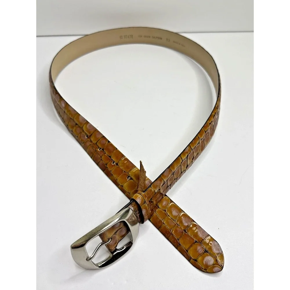 MCM 111 State Belt Croc Embossed Honey Brown Leather Frosted Sz 32 Made Italy